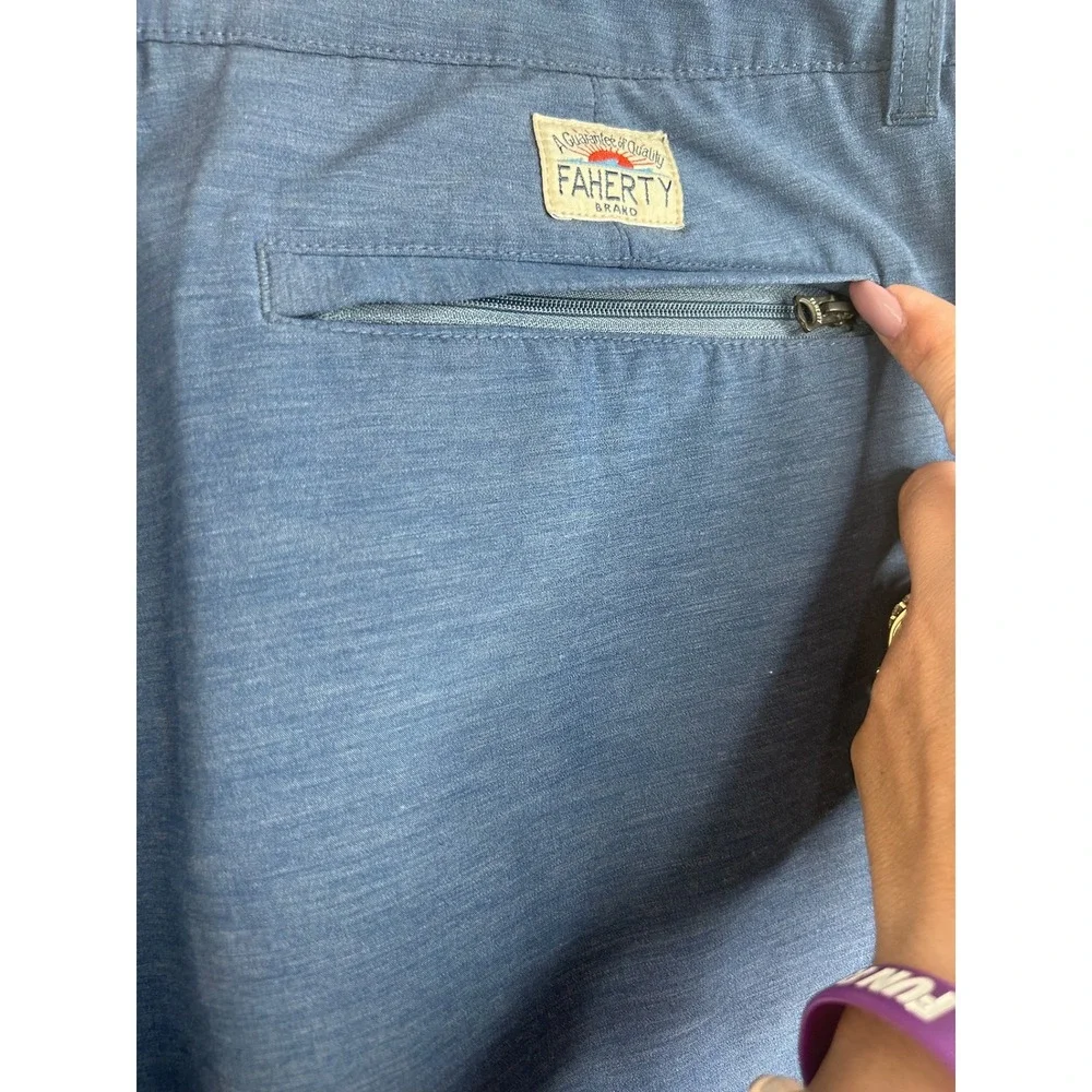 Faherty All Day Shorts Mens 38 Blue Heathered Hybrid Quick Dry Stretch‎ Summer